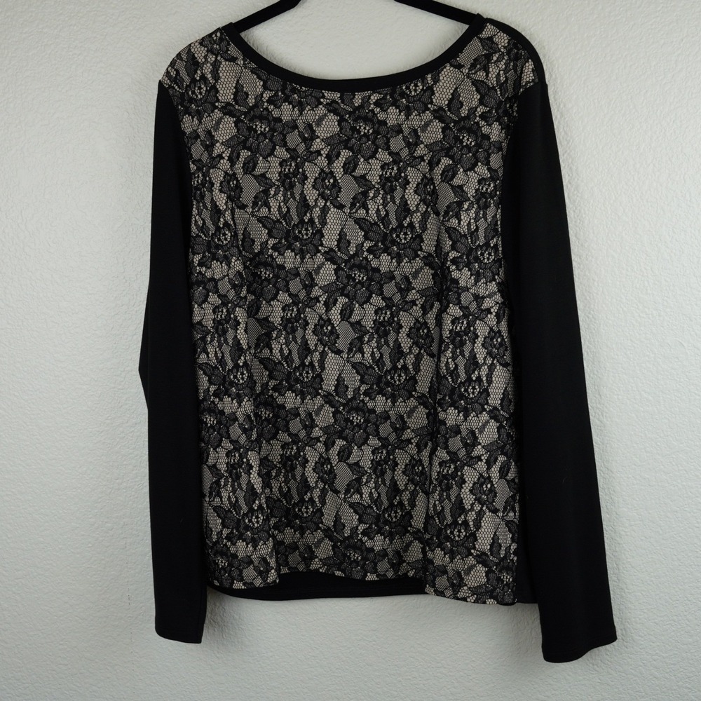 Chicos Black Lace Long Sleeve Top Blouse Womens Sz 2 L Career Casual Luxeβ Artsy